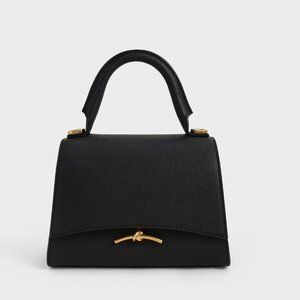 Charles & Keith Huxley Metallic Push-Lock Top Handle Bag Black NWT